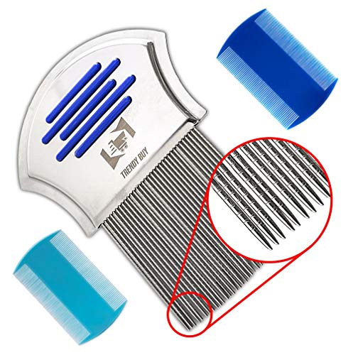 Trendy Lice Comb [Pack of 3]-1 Fine Metal-2 Double Sided Plastic - Head Lice, Dandruff, Eggs and Nits Treatment Kit - Perfect for Thick Hair Lice