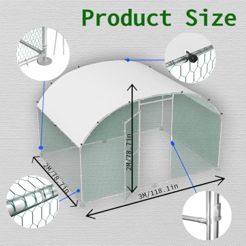 YRHome 3x2x2m Freilaufgehege Hühnerstall Haustierkäfig aus Metall Geflügelstall Hühnerhaus Bogenform Design mit Sonnenschutzdach Winterfest für Hühnerkäfig Haustierkäfig Vogelkäfig Kleintiere
