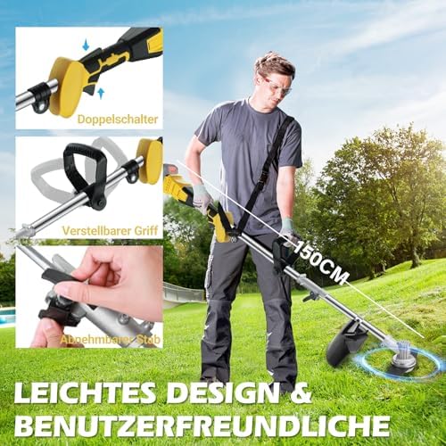 Bild 4 - Akku Rasentrimmer für Makita Akku 18V(MAX 21V), Akku Freischneider mit Unkrautbürste, Motorsense Akku, Bürstenloser Motor, für Trimmer Garten (ohne Akku & Ladegerät)