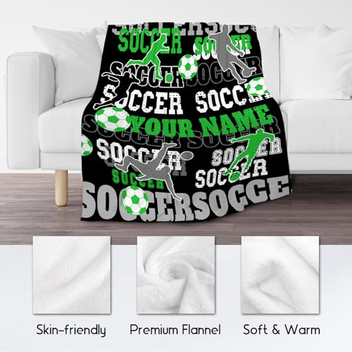 Mercuryelf Custom Soccer Throw Blanket - Soft, Fuzzy & Warm - 40x50 Inches Flannel Blankets for Travel, Office - Black Sports Throws Gift for Kids