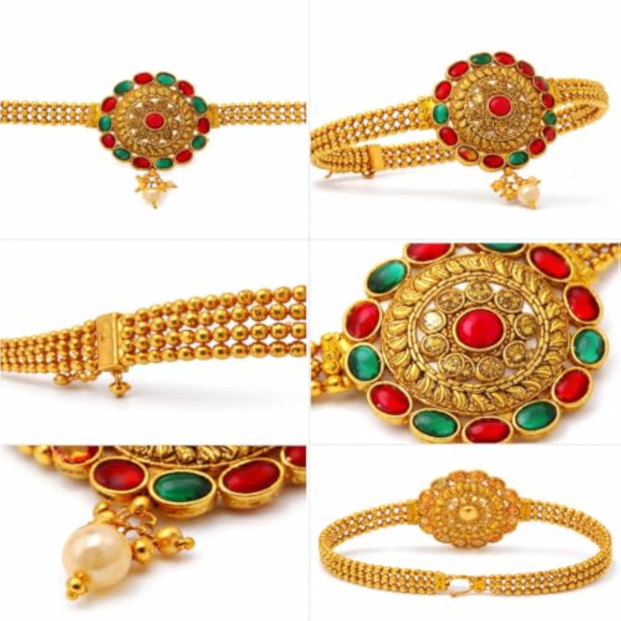 Golden Colour Round Shape Designer Traditional Bajuband for Women