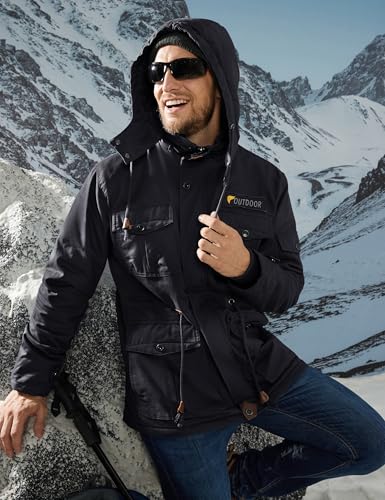 CRYSULLY Men's Winter Casual Thicken Multi-Pocket Outwear Jacket Coat With Removable Hood3