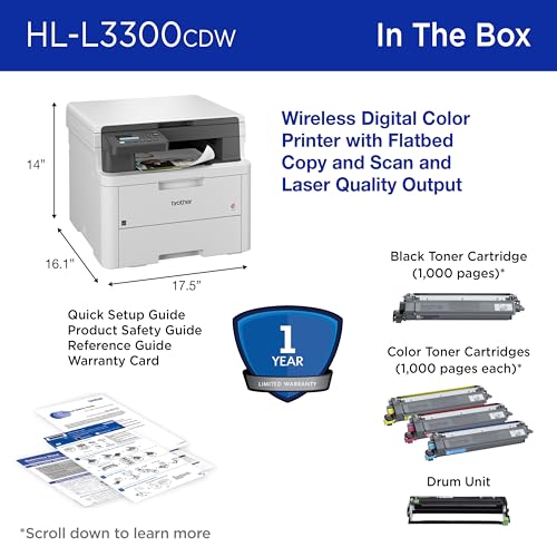 brother hl-l3300cdw wireless digital color multi-function laser printer copy amp scan duplex mobile  includes 2 month refresh subscription trial  amazon dash replenishment ready renewed premium