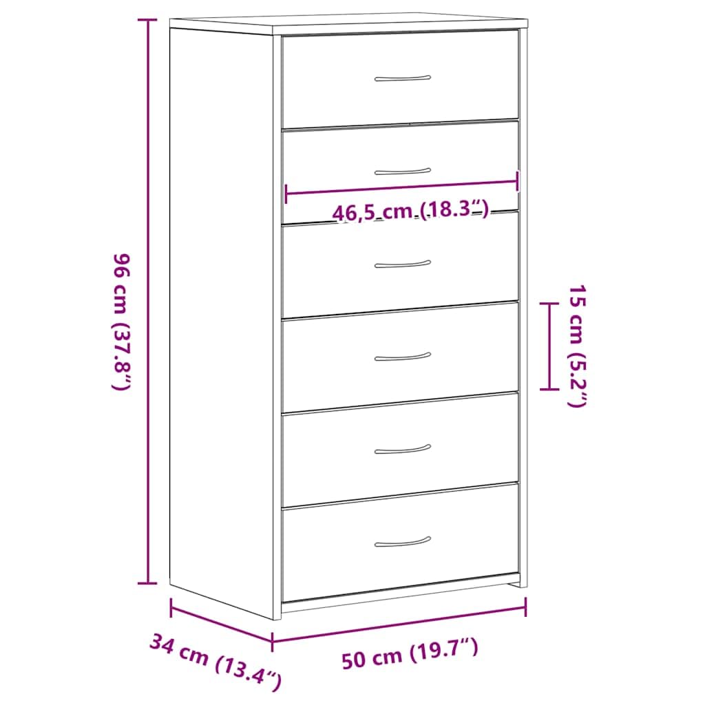 vidaXL Aparador con 6 cajones Roble Negro 50x34x96cm Madera ingeniería, Armario de almacenaje, Mueble aparador, Mueble de almacenaje de Cocina, bufé