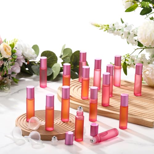 Image of Sumind 150 Pcs Frosted Glass Roller Bottles 10 ml, Frosted Pink, 10 ml
