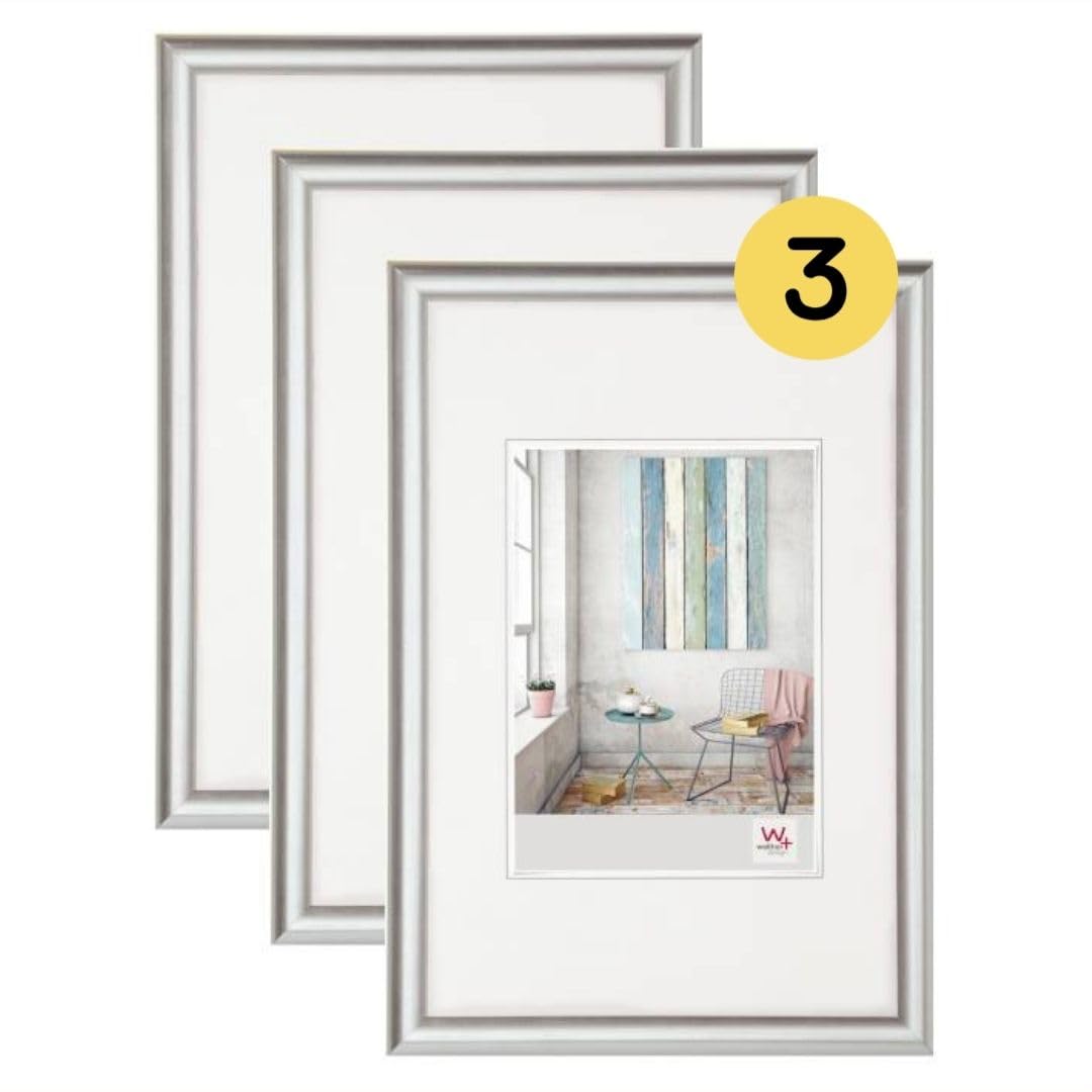 walther design Bilderrahmen silber 30 x 40 cm 3er Pack, Trendstyle Kunststoffrahmen KP040S3