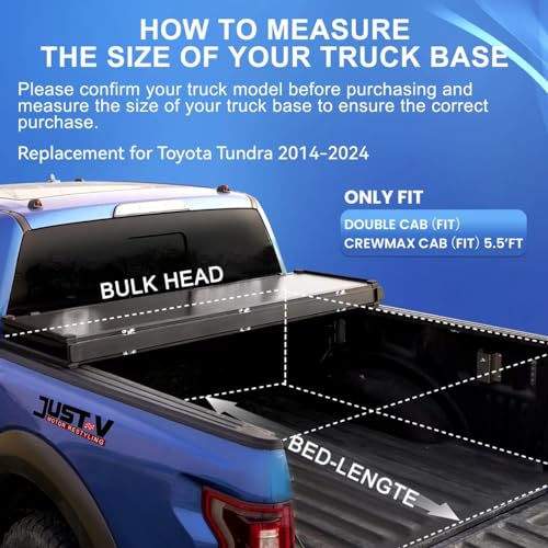 Image of Just-V Hard Tri-Fold Truck Bed Tonneau Cover for Toyota Tundra 2014-2023 Cab CrewMax Cab 5.5FT Bed, Installation with Rail Head, Requires Bracket, Upgrade Solid FRP Textured Black