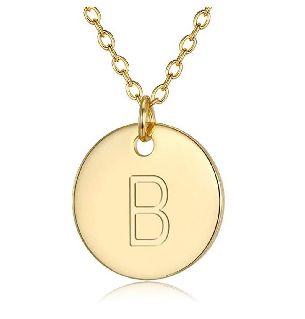 Adabele Real Gold Plated Solid Sterling Silver Letter Pendant Necklace 6mm 12mm Dainty Tiny Coin Disc A-Z 26 Alphabet Initial Personalized Heart