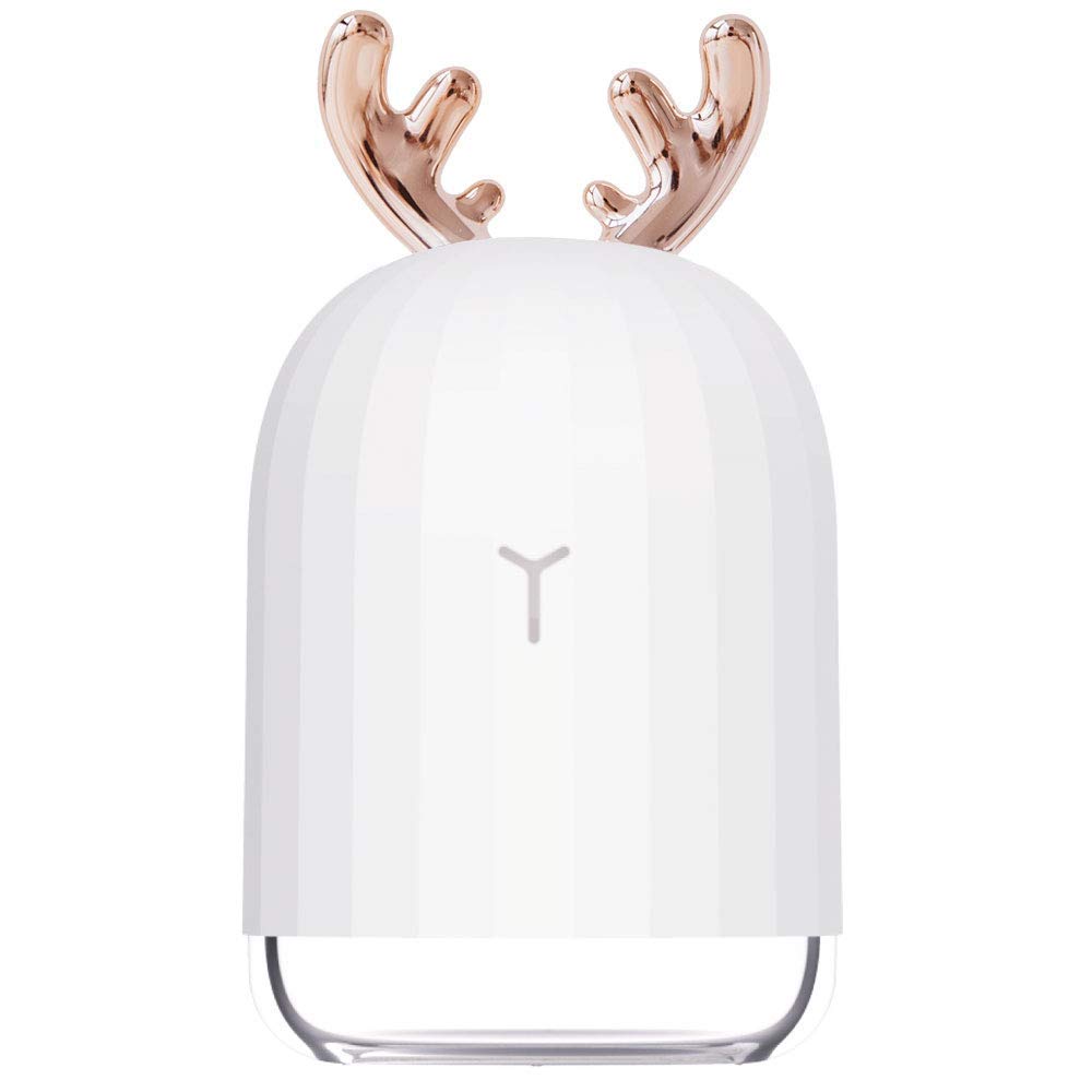 USB Cool Mist Humidifier with Breathing Light, Mini Size Reindeer Humidifier for Bedroom Home Office Desktop 220ml with Timed auto Shutdown