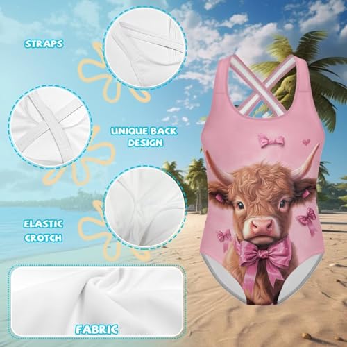 Yzaoxia Girls' Swimwear One Piece Swimsuit for Kids Scoop Neck Bathing Suit Round Neck Swim Wear 5-14Y3