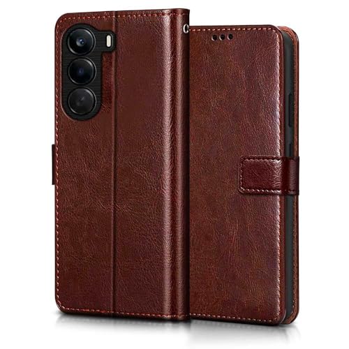 Image of WOW IMAGINE Shock Proof Flip Cover Back Case Cover for 1+ OnePlus Nord CE 6 Lite 5G (Flexible | Leather Finish | Card Pockets Wallet & Stand | Brown)
