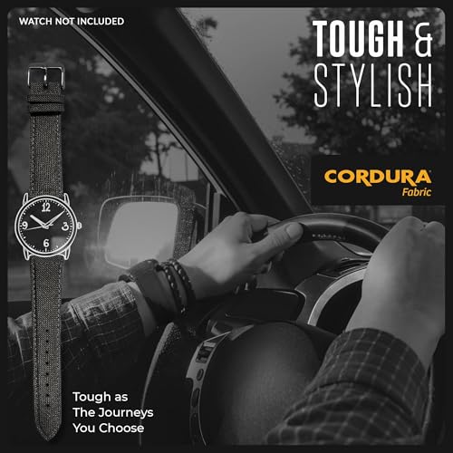 Image of Alpine Cordura Fabric Watch Band - Quick Release Replacement Watch Bands - Water Resistant Back Lining Leather Strap - Watch Bands for Women & Men - Compatible with Regular & Smart Watch Bands