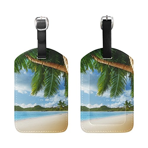 Ahomy 2 Pack Luggage Tags Palm Tree Beach Seawave Suitcase Labels Id Tags Business Card Holder #TOP2