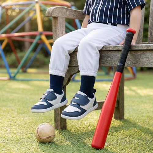 STQ KIDS Toddler Boy Shoes Wide Toe Box Barefoot Shoes Lightweight Leather Girls Sneakers Non-Slip Zero Drop Preschool Walking Running Tennis Shoe Daycare Navy/White Little Kid Size 11 — view 3