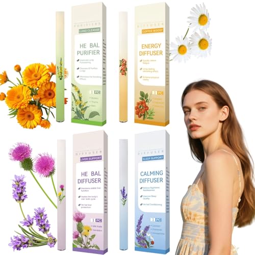 4Pcs Natural Diffuser Pen,Natural Breathing Support Diff/user Pen with Mul/lein, Th/yme, M/int Extracts for Wellness,Flavoured Air Inhaler,Travel Companion and Bedtime Relaxation