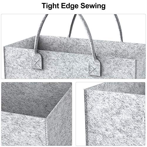 2 Stück Kaminholztasche Filz Grau mit Griffen, 52x26x26cm Filztasche, Einkaufstaschen Filztasche holzkorb für kaminholz, Spielzeug und Zeitung, Filztasche Shopper 35L Kapazität Kaminholz-2