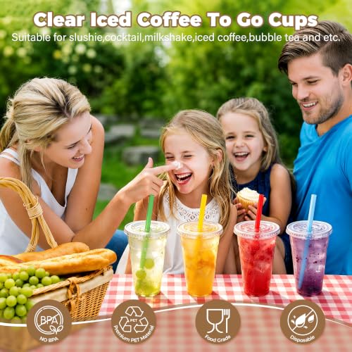 100pcs 24oz Clear Plastic Cups with Lids & Straws, Disposable Smoothies Cup by DI QIU REN - Image 5