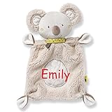 Maße: ca. 25 cm Baby Fehn Schmusetuch klein mit Namen bestickt Baby Geschenk zur Geburt Schnuffeltuch Reh Hund Schaf Bär Teddybär Koala Affe Eule (Koala grau)