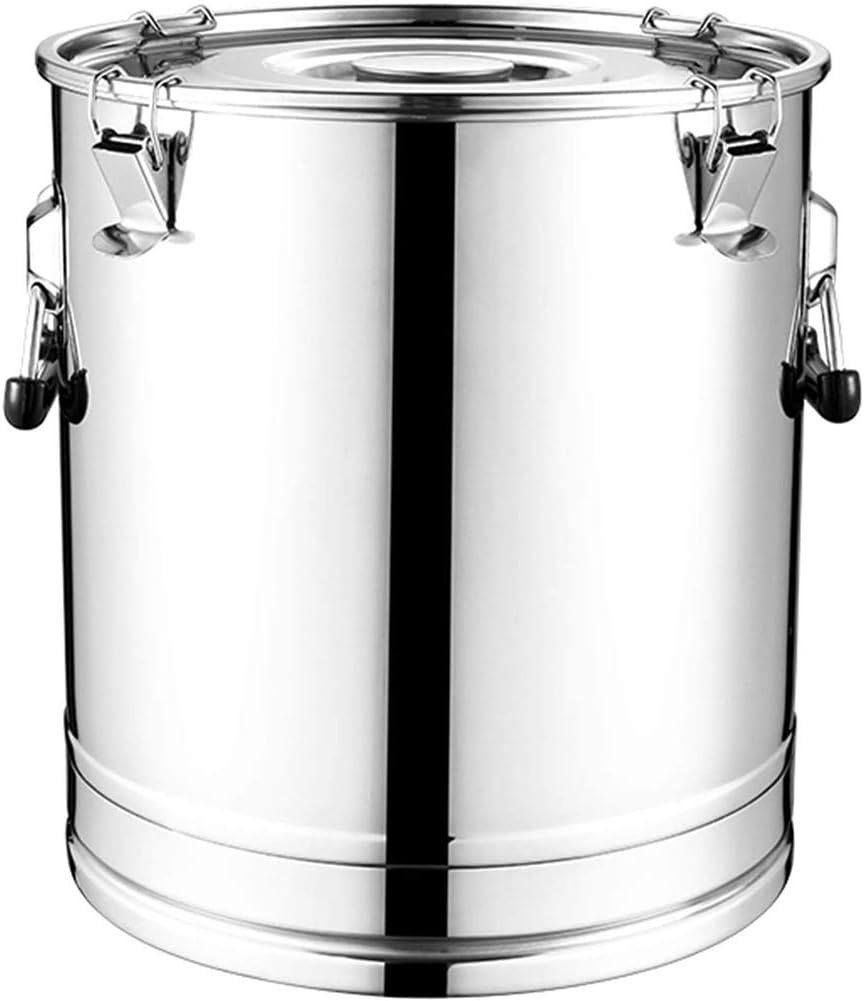 Stainless Steel Airtight Barrel Insulated Bucket with Lid Drinks Cooler Silver Stainless Steel Metal Bucket Luxury Wine Cooler Great for Parties (Silver 55L)