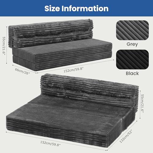 Image of Erament Tri-Fold Futon Sofa Bed, 6 Inch Foldable Floor Couch, High-Density Foam Convertible Sleeper Sofa with Removable Washable Corduroy Cover, Portable Floor Mattress for Living Room