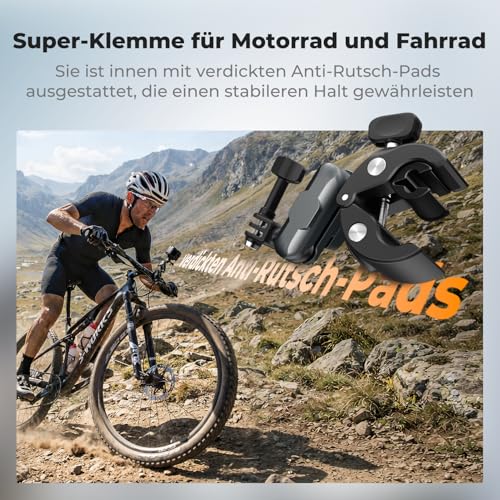 K&F CONCEPT Motorrad-Fahrradhalterung für DJI Osmo Action/Gopro Hero/Insta 360/Handy, 360° verstellbar Magic Arm mit Action Camera Adapter und 1/4 ′′ Adapter