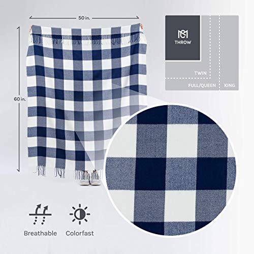 Buffalo Plaid Throw Blanket For Couch - Farmhouse Throw With Check Pattern - Soft Woven With Decorative Fringe - Lightweight For Bed, Sofa, Chair, Office, Outdoor - 50 X 60 In. (Navy Blue) #TOP1