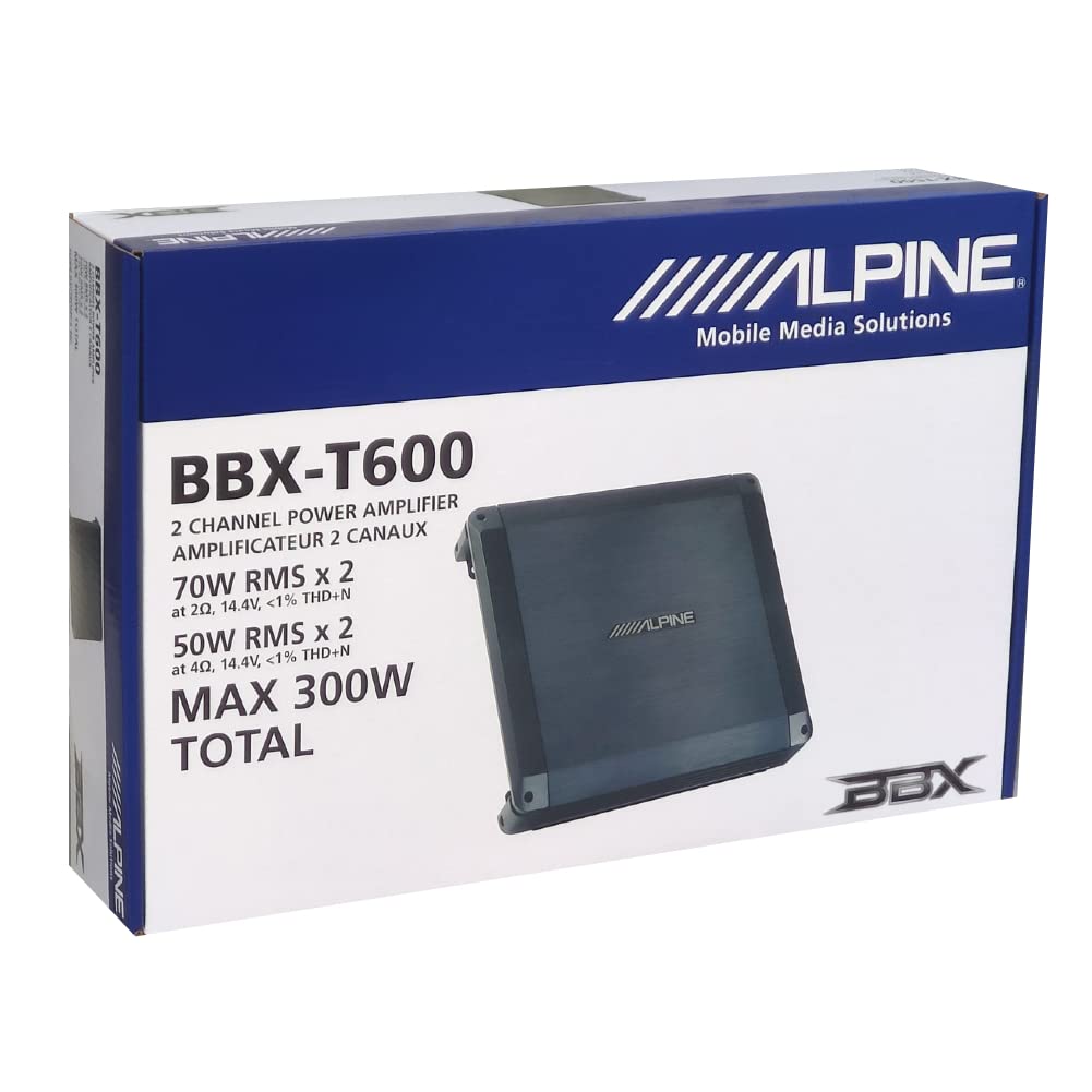 1 amplificatore 2 canali compatibile con ALPINE BBX-T600 BBXT600 classe ab 2 x 70 watt rms a 2 ohm 300 watt max con bass eq, stabile a 2 ohm auto, 1 pezzo