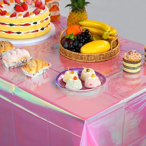 Image of 3 Pack Iridescent Plastic Tablecloth, Shiny Disposable Laser Rectangle Table Covers, Holographic Foil Tablecloth Party Decorations for Birthday Bridal Wedding Anniversary Party Supplies, 50 x 100 Inch