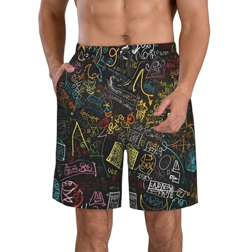 Math Background Men's Swim Trunks Quick Dry Board Shorts with Pockets Casual Drawstring Beach Shorts
