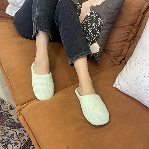 Maxhong Womens Cotton Waffle Lightweight House Slippers With Memory Foam, Washable Home Slippers,Indoor Comfy Bedroom Cozy Slippers Slip On(Green,Us 7-8) #TOP5