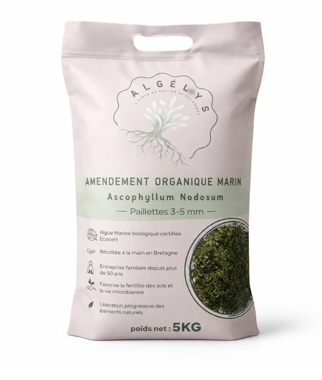 Ascophyllum nodosum bio – Algue marine broyée (Kelp) – Amendement naturel potager, jardin, cultures intensives – Fertilisant organique – Sac 5 kg