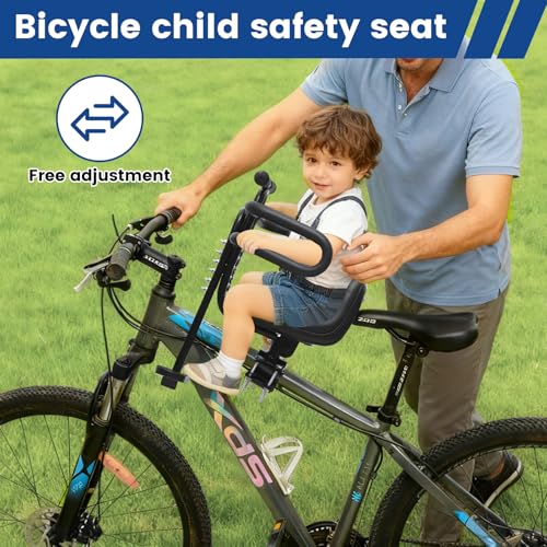 Kids Bike Seat with Guardrail Child Bike Seat Detachable Front Mounted Toddler Bicycle Seats Bicycle Seats with Foot Pedals for Children 1~4 Years Compatible with All Adult MTB - Thumbnail 5