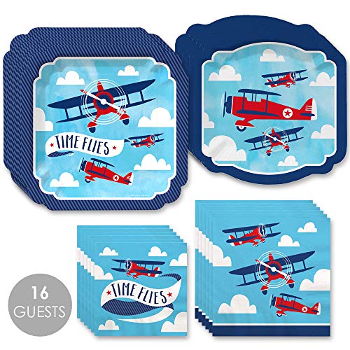 Big Dot of Happiness Taking Flight - Airplane - Vintage Plane Baby Shower or Birthday Party Tableware Plates and Napkins - Bundle for 16