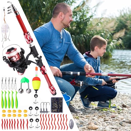 Canne à pêche télescopique avec 55 accessoires, cadeau idéal pour eau douce