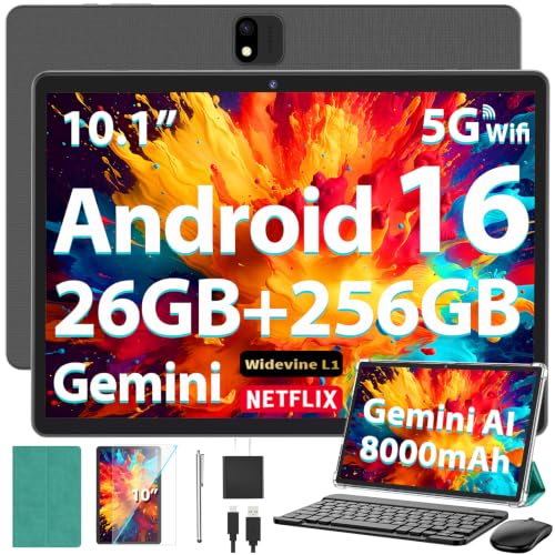 Image of 10 Inch Tablet with Keyboard, Gemini AI Android 16 Tablet with 26GB+256GB