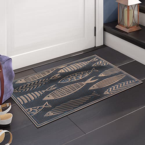 A1 Home Collections A1Hcrb6131 Scaled Doormat A1Hc Pin Outdoor Entrance, Fun Designed Floor, Welcome Front Door Indoor Non-Slip Backing Rubber Mat For Outside, 18"X 30", Nautical Fish #TOP6