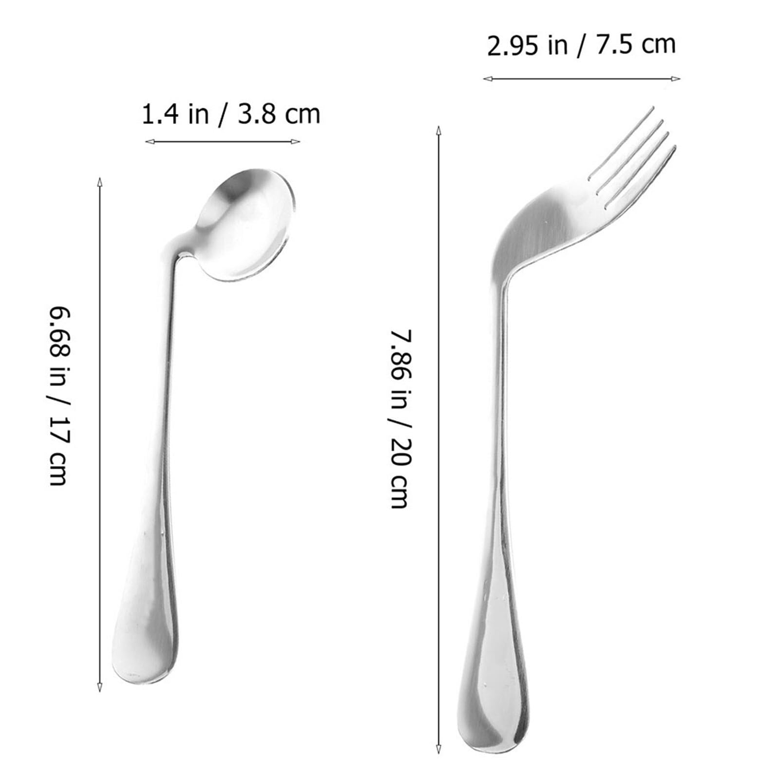 Generico Set 4 Utensili Angolati in Acciaio Inox per Autoalimentazione Anziani e Disabili, Cucchiai e Forchette Ergonomiche per Assistenza Pasti a Letto, Utensili Pesanti per Presa Debole