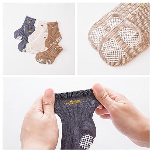 J Poqobog Baby Crew Socks,Grips Combed Cotton Socks Toddler Non-Skid For Girls,Boys Non Slip/Anti Skid 9-Pack thumb #2