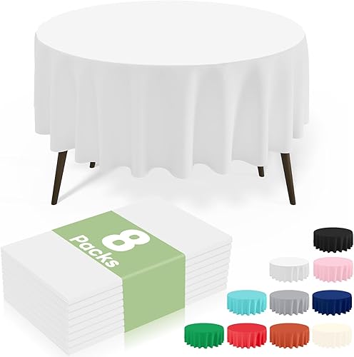 Miniatura 45 de misaya Paquete de 8 manteles desechables de plástico, mantel redondo impermeable de 84 pulgadas, a prueba de fugas y resistentes manteles