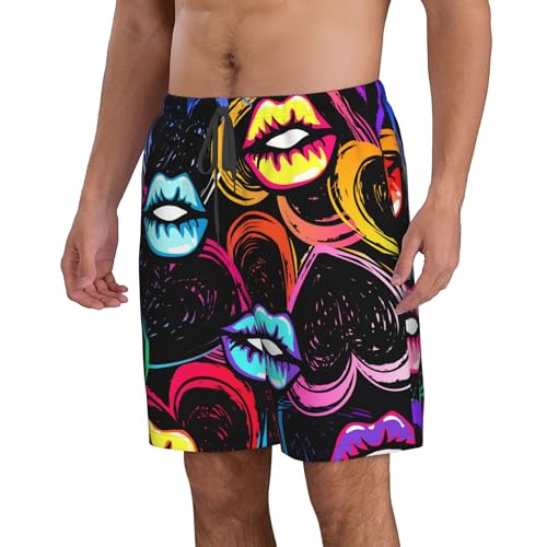 AMRANDOM Men Swim Trunks Drawstring Elastic Waist Quick Dry Beach Shorts with Pockets2