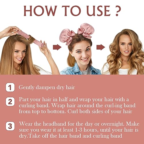 Heatless Curlers,No Heat Hair Curling Rod with Soft Satin Curling Caps for Long & Medium Hair Sleep In Curling Kits of 2 Pieces for Women Girls (Pink) - Image 3