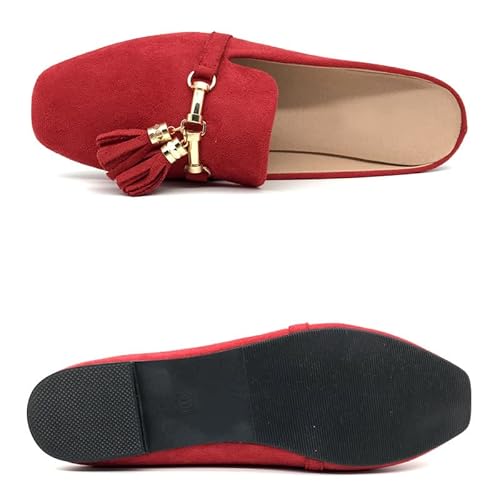 Mules For Women Flats Casual Loafers Shoes Open Back Slip-On Slides Office Slipper Fringe Red Eu41/Us 9 #TOP4