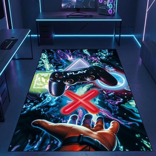 CARPETIA Gamingteppich Controller und Neon-Symbole Schwarz 140x200 cm