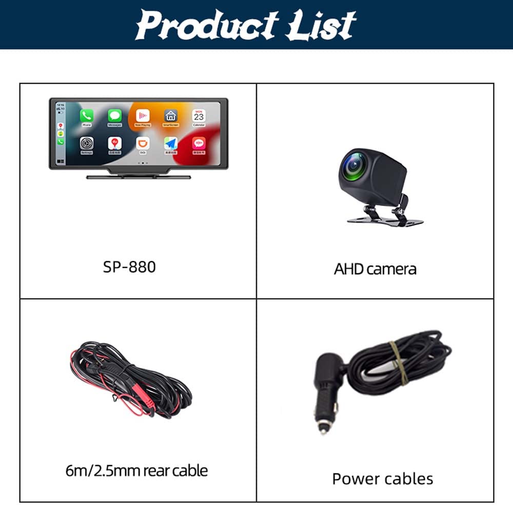 10" Super HD IPS Écran Tactile Smart Display Stéréo de Voiture Enregistreur Avant Intégré 12V-24V Camion Van sans Fil Carplay Android Auto Bluetooth 5.0 Mains Libres AHD Caméra