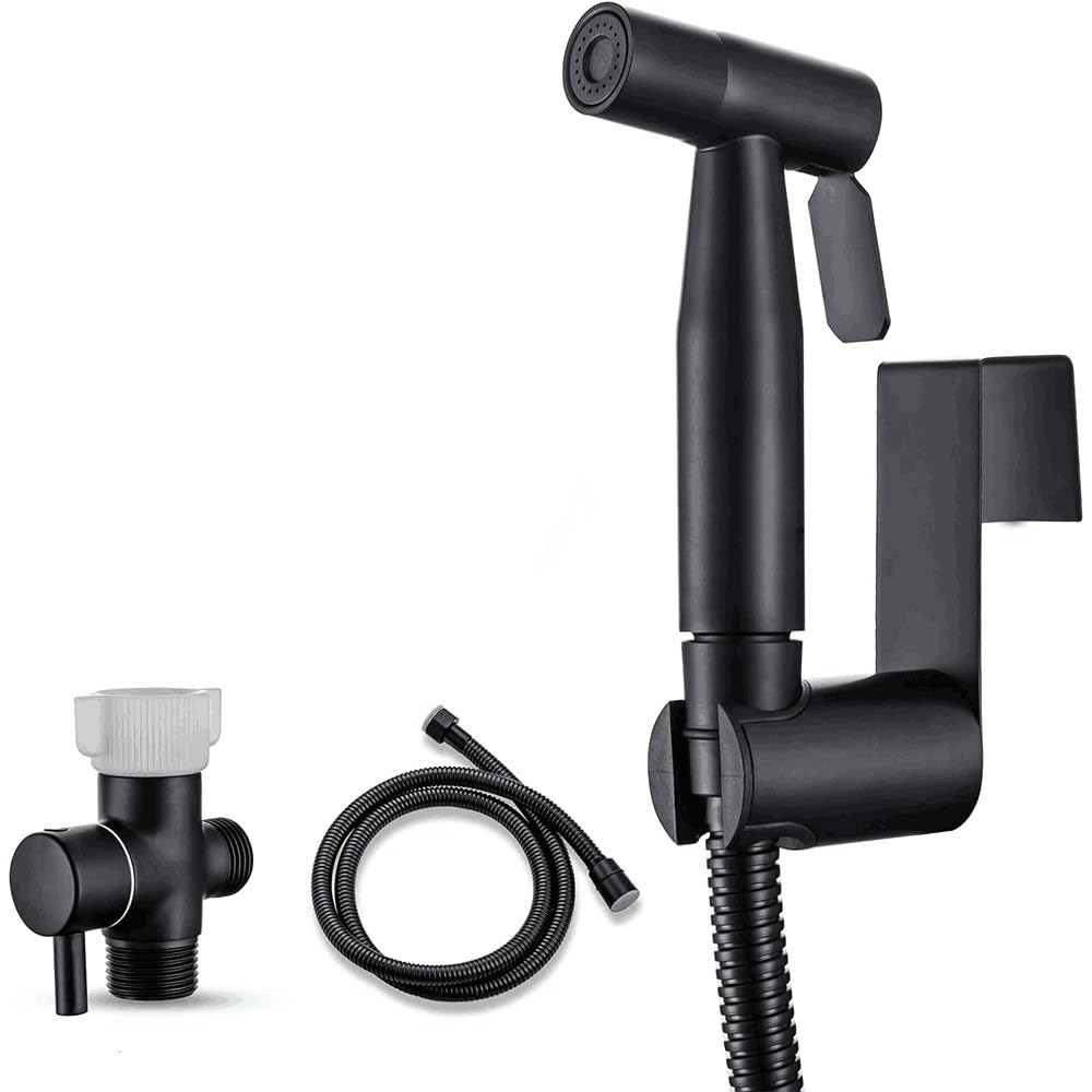Pulverizador de bidé para inodoro VARMHUS manguera de acero inoxidable negro