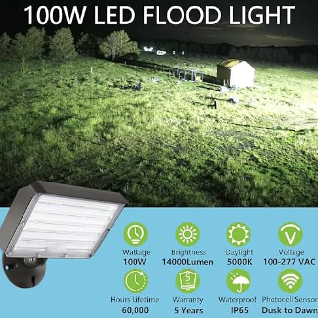 LED Flood Light 100W LED Floodlight Fixture 5000K Outdoor