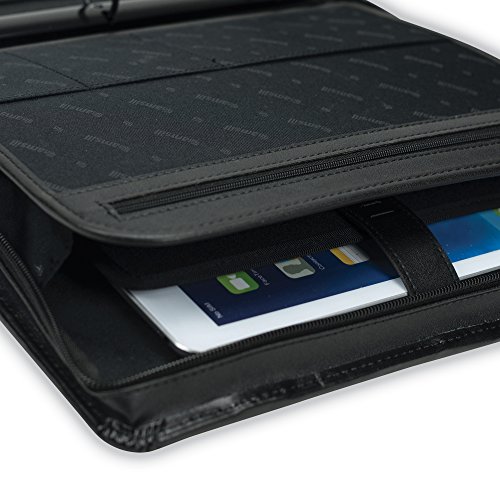 Samsill 15540 Regal Leather Padfolio Zipper 1 Inch Ring Binder, Carry Handle, Interior 10.1 Inch Tablet Sleeve, Letter Size Writing Pad, Black #TOP3