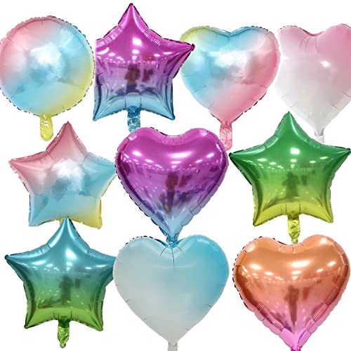 36 Pcs Assorted Gradient Color Heart Star Shaped Rainbow Party Aluminum Foil Balloons 18 Inches Inflatable Balloons For Happy Birthday Parties Baby Shower Decor #TOP4