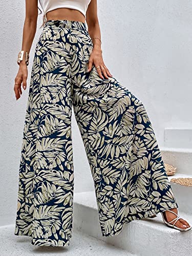WDIRARA Women's Tropical Print High Waist Wide Leg Pants Boho Palazzo Pants3
