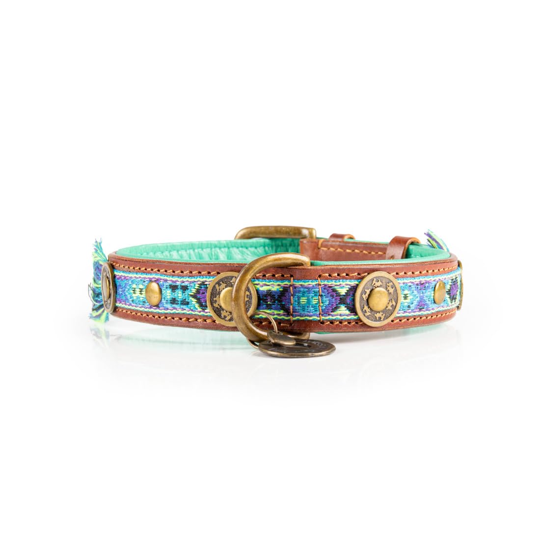 Dog with a Mission - Hundehalsband XL | Farbenfroh in Blau und Türkis | Boho, Ethno, Ibiza, Hippie | Für extra große Hunde | Handgemacht | Modisch und Bunt | Aus weichem Echtes Leder | 4 cm Breit